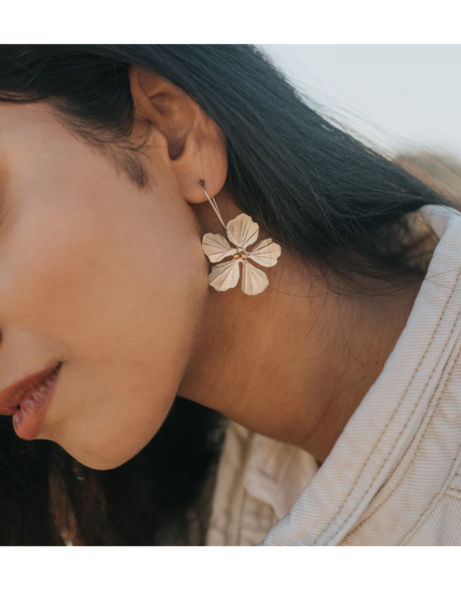India Sayuri Silver Drop Earrings with Flower Charm, India