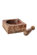 India Floral Mango Wood Mortar & Pestle, India