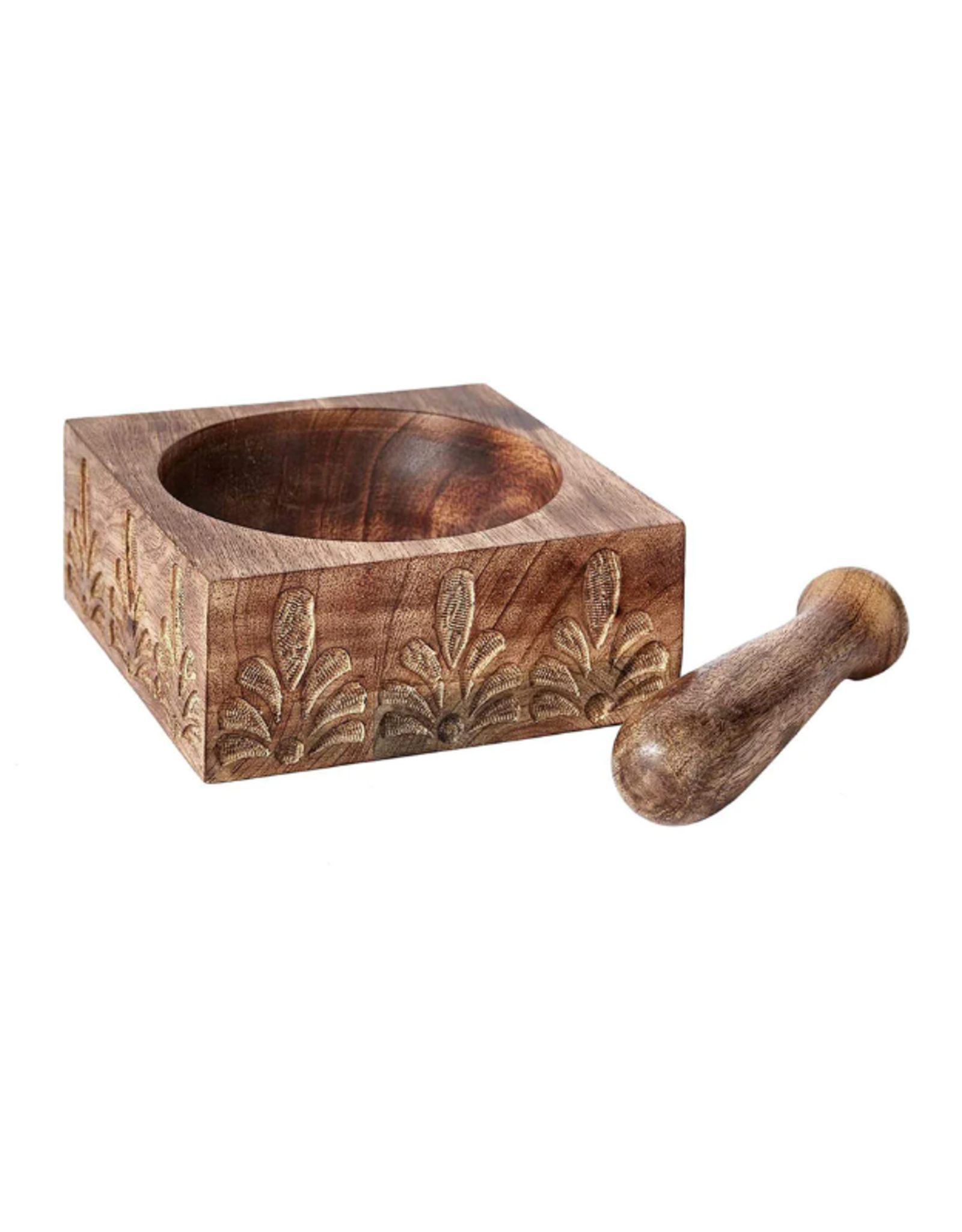 Floral Mango Wood Mortar and Pestle, India Village Goods