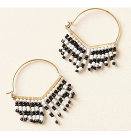 India Kalapriya Black & White Stripe on Gold Hoop Earrings, India