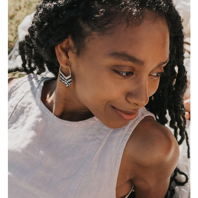 Kalapriya Black & White Stripe on Gold Hoop Earrings