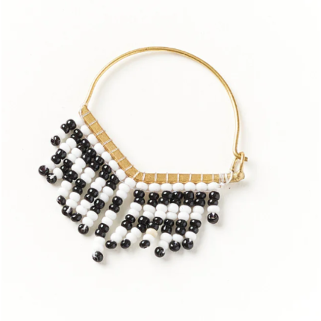 Kalapriya Black & White Stripe on Gold Hoop Earrings