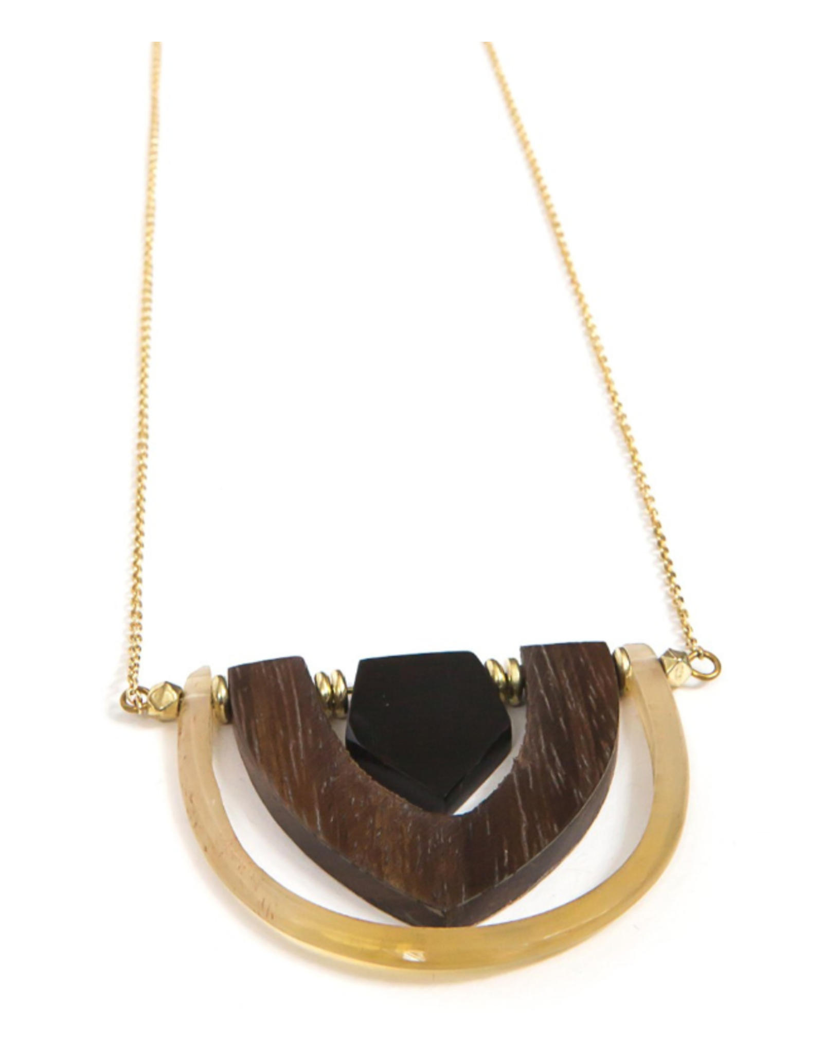 India Interconnection Horn & Wood Necklace, India