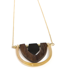 India Interconnection Horn & Wood Necklace, India