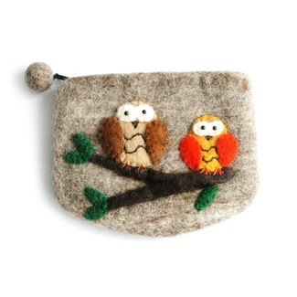Nepal CLEARANCE Felt Coin Purse - Two Owls