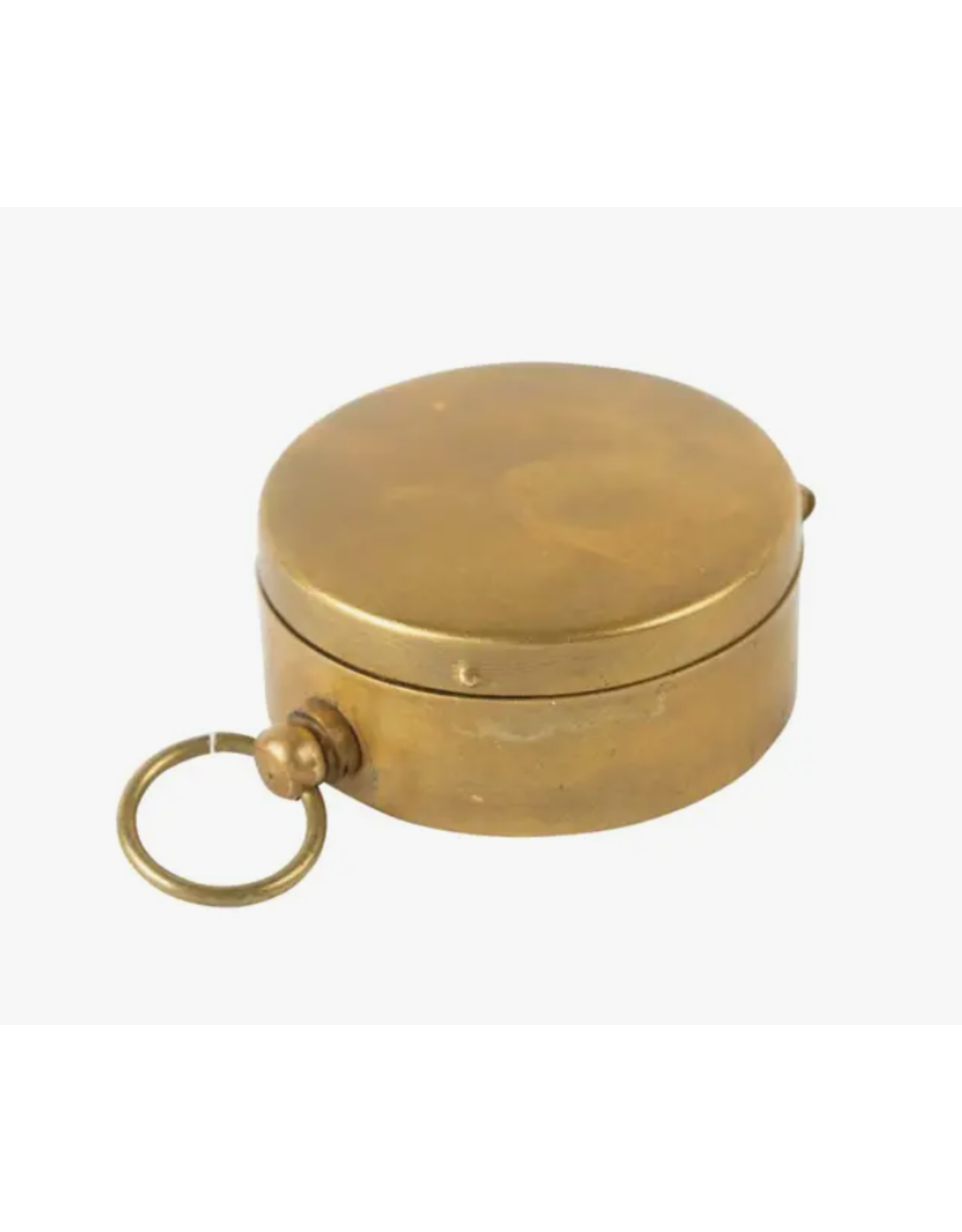 Brass Push Button Compass With Lid - Old Vintage Pocket Style Keychain -  Gold