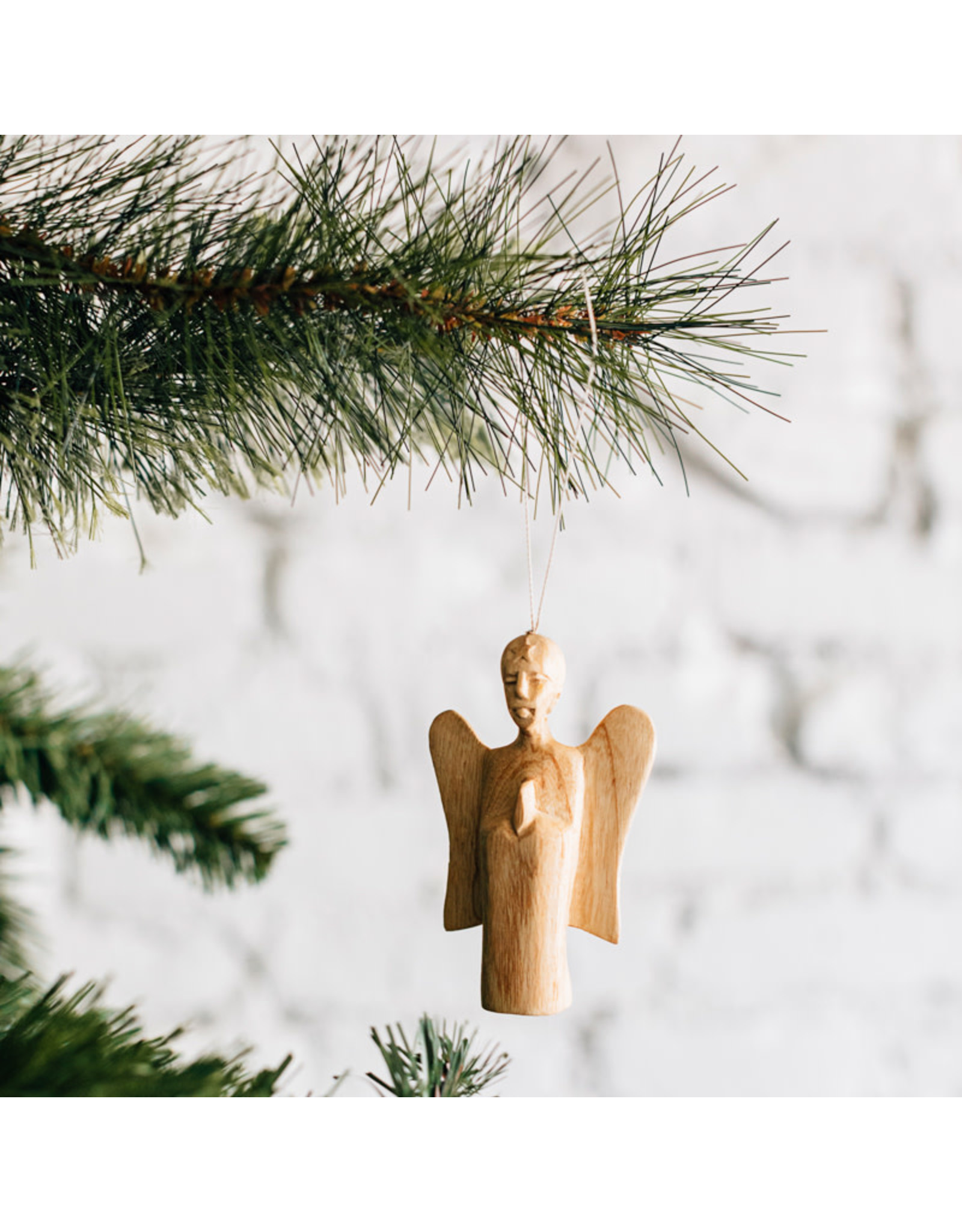 Rwanda Carved Angel Ornament w/ Beeswax Finish, Rwanda