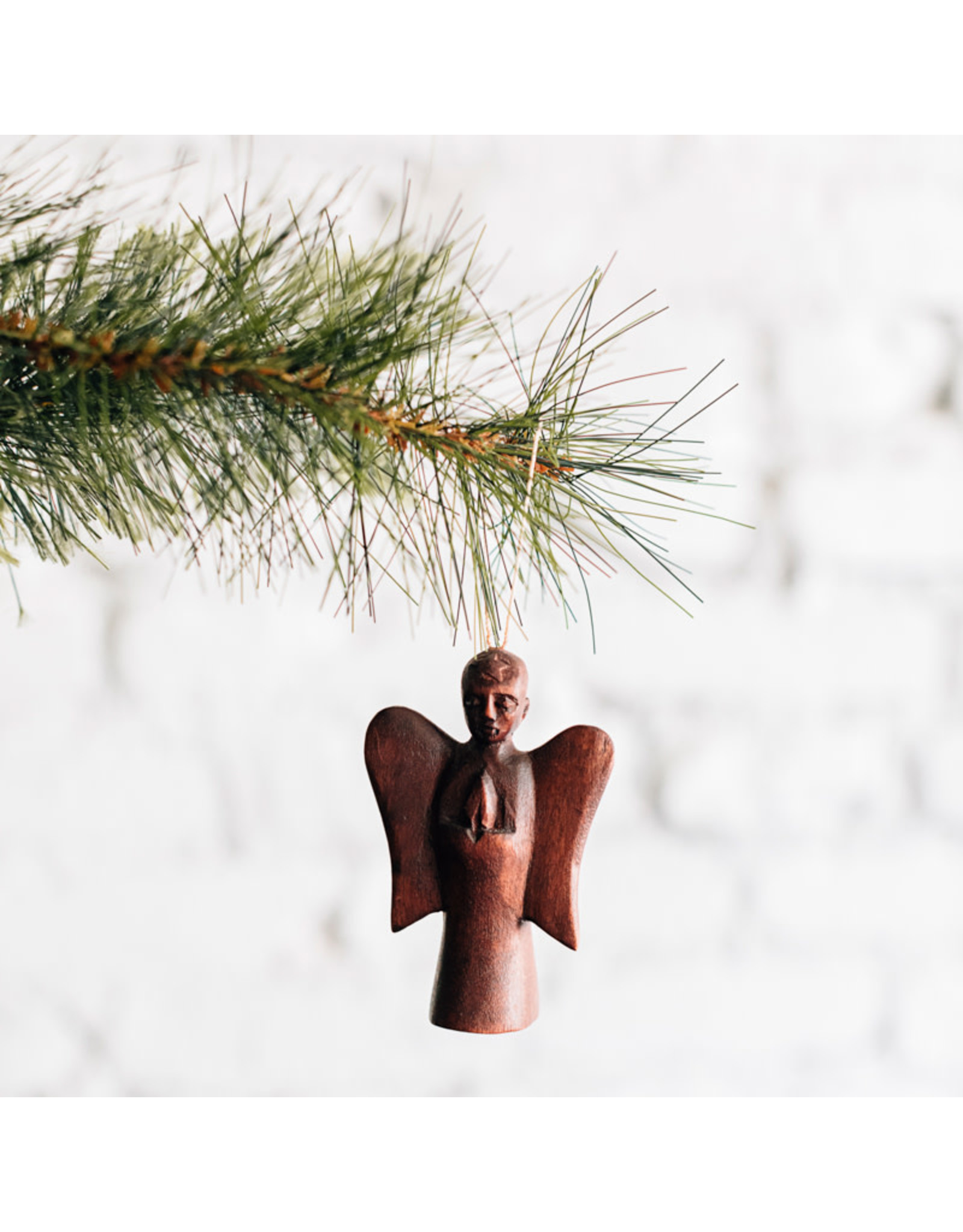 Rwanda CLEARANCE Carved Angel Ornament w/ Mahogany Finish, Rwanda