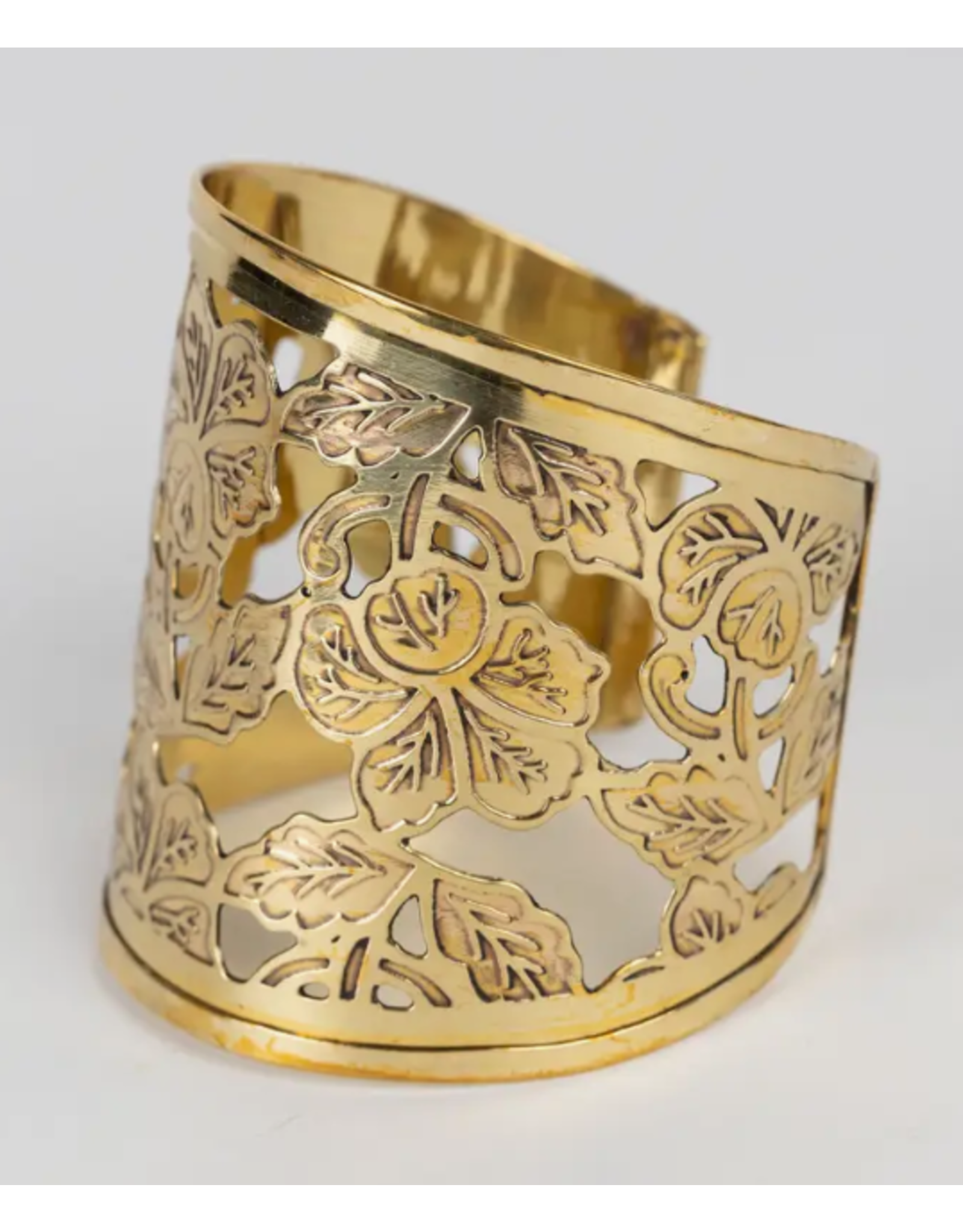 India Brass Floral Cuff Bracelet, India