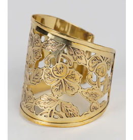 India Brass Floral Cuff Bracelet, India