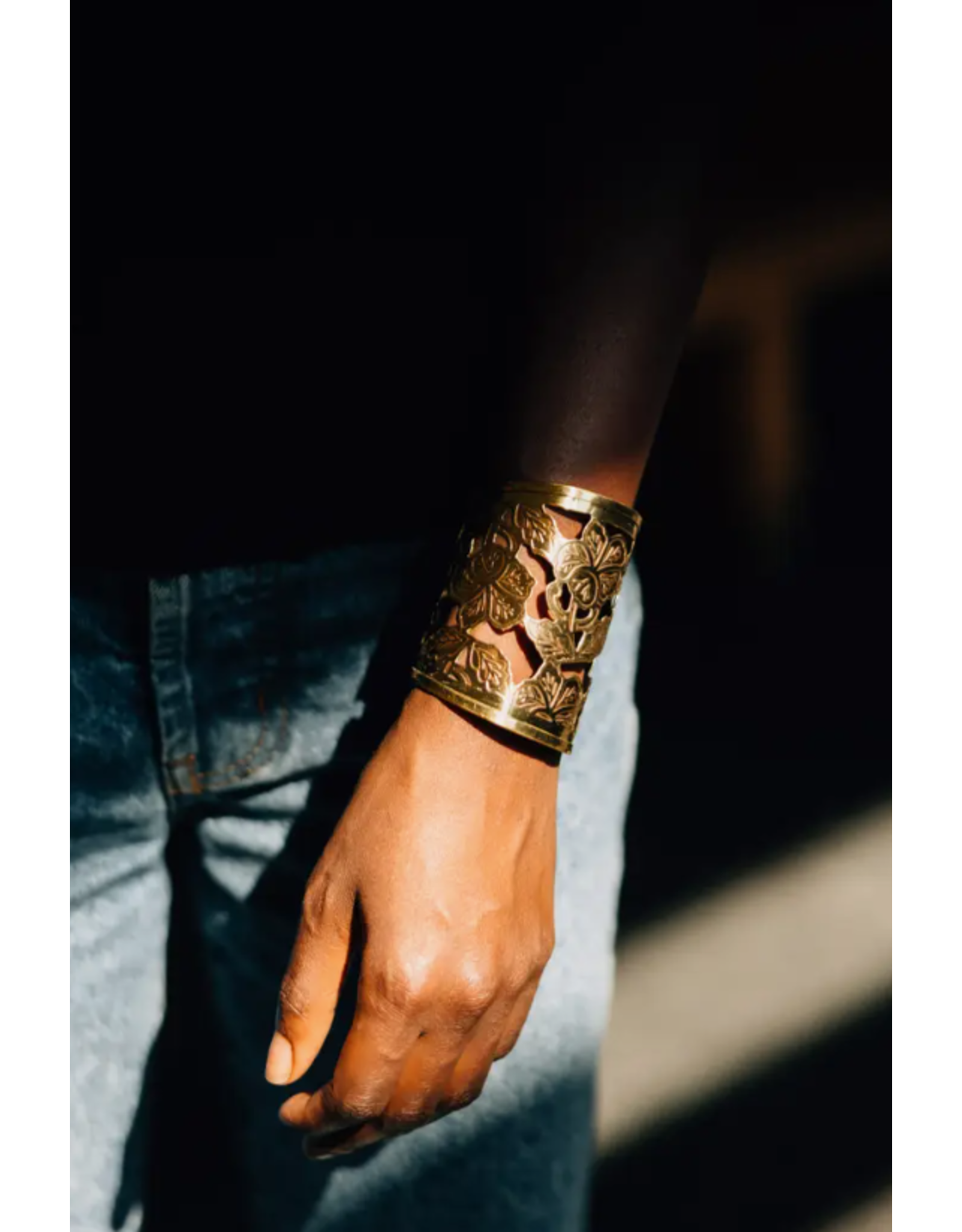 India Brass Floral Cuff Bracelet, India