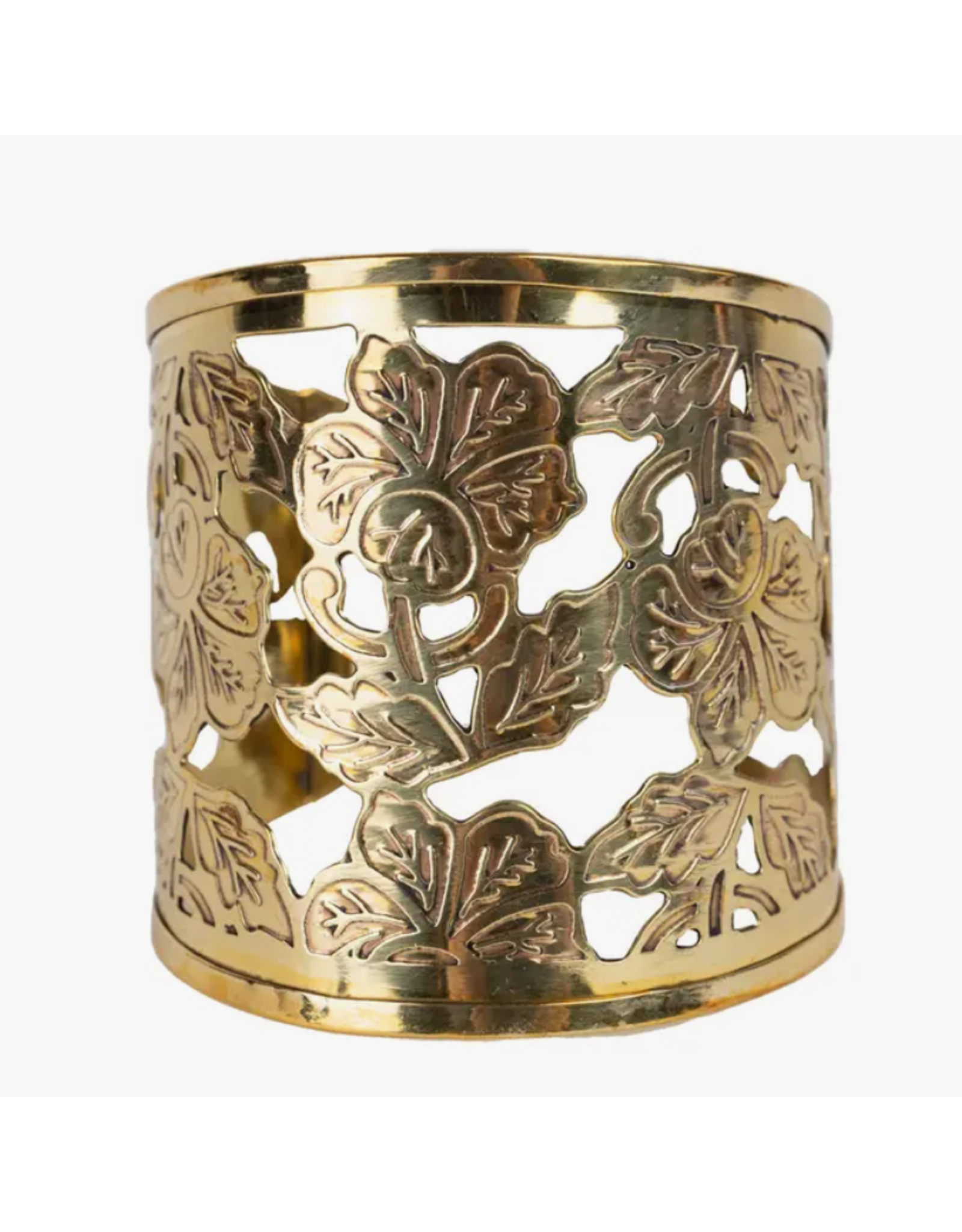 India Brass Floral Cuff Bracelet, India