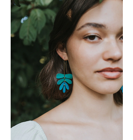 India Chameli Teal Dangling Leaf Earrings, India