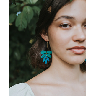 India Chameli Teal Dangling Leaf Earrings India Chameli Teal Dangling Leaf Earrings