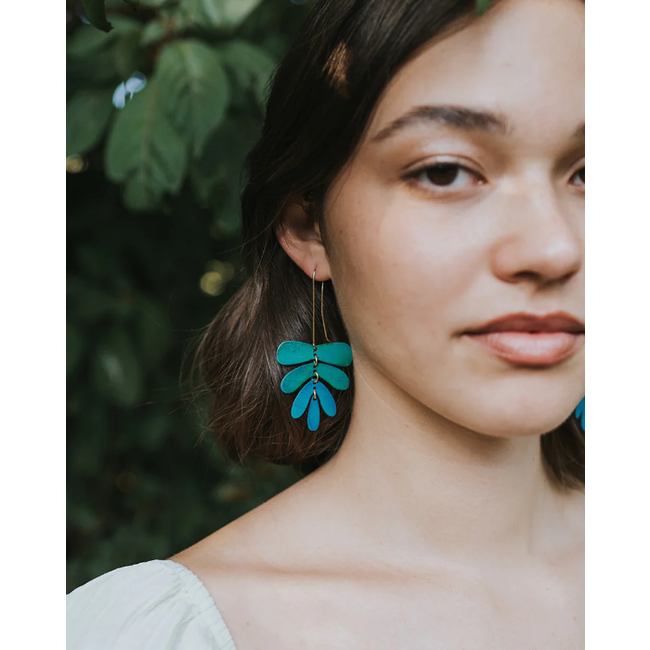 Chameli Teal Dangling Leaf Earrings