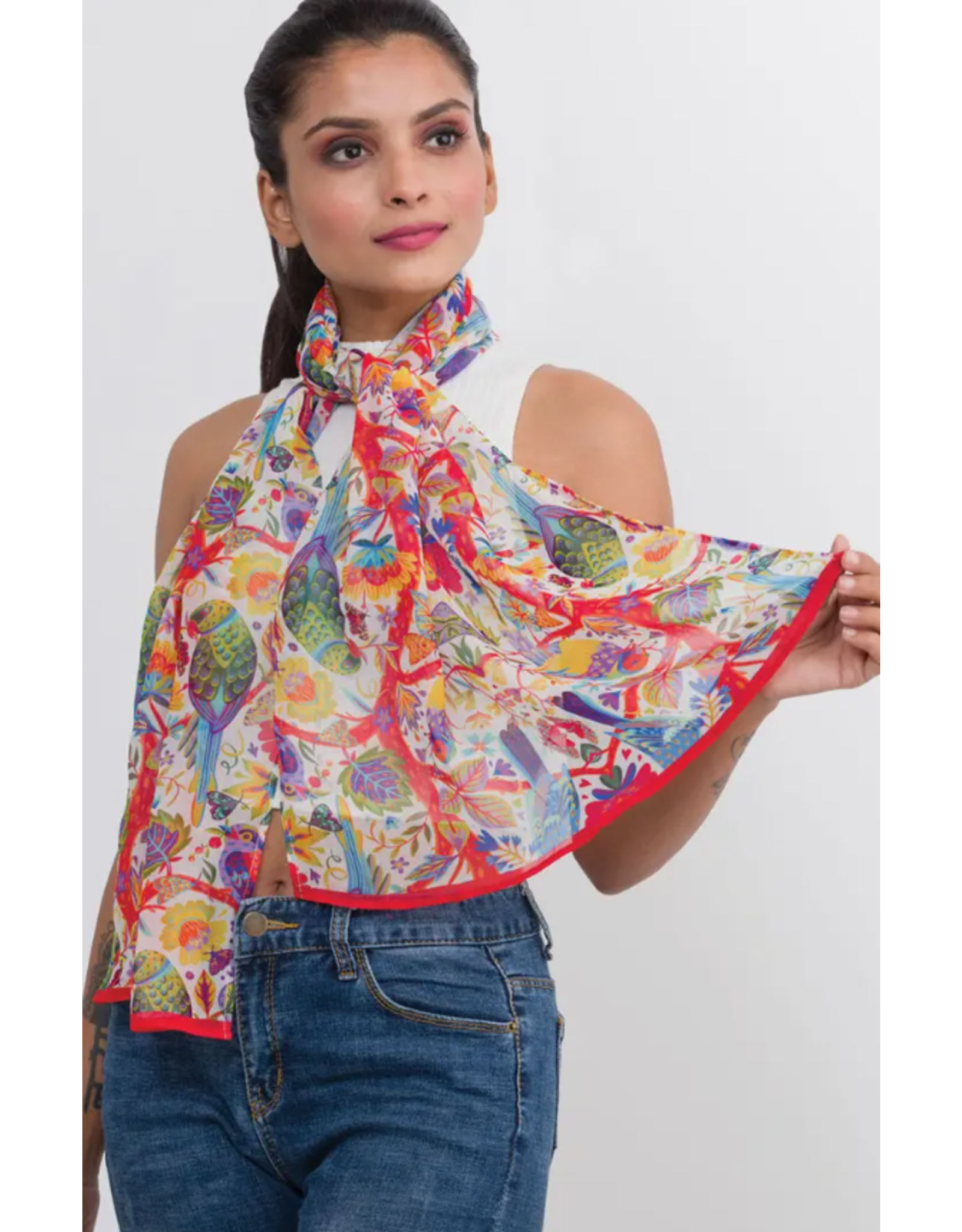 India Multicolour Birds Sahila Cupro Scarf, India