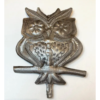 Haiti Cut Metal Steel Drum Garden Stake - Owl