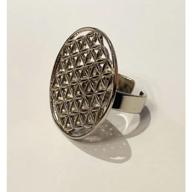 CLEARANCE Triangles Grid Ring - Chrome Plated Brass
