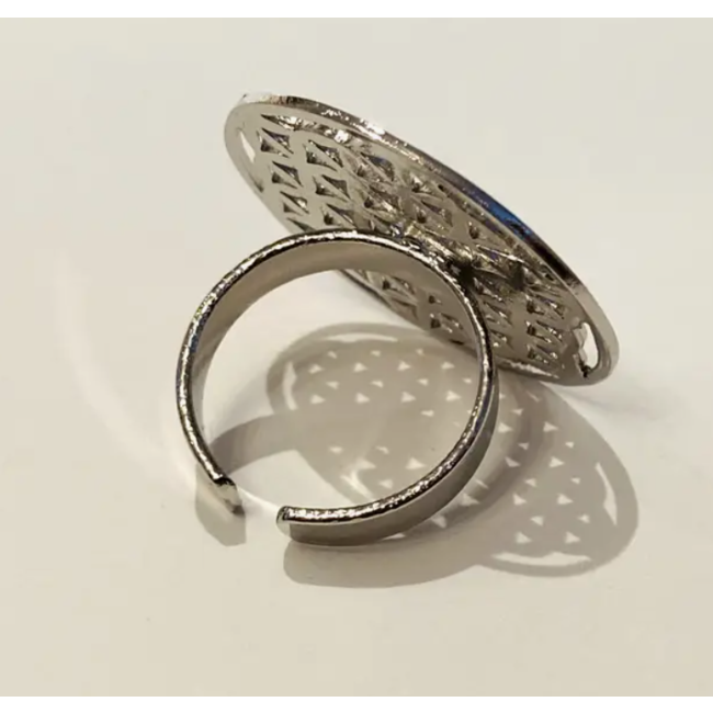 CLEARANCE Triangles Grid Ring - Chrome Plated Brass