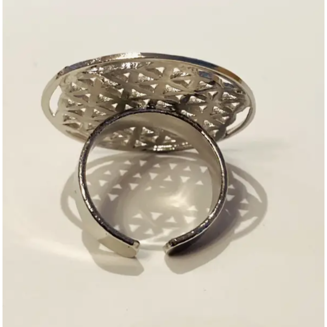 CLEARANCE Triangles Grid Ring - Chrome Plated Brass