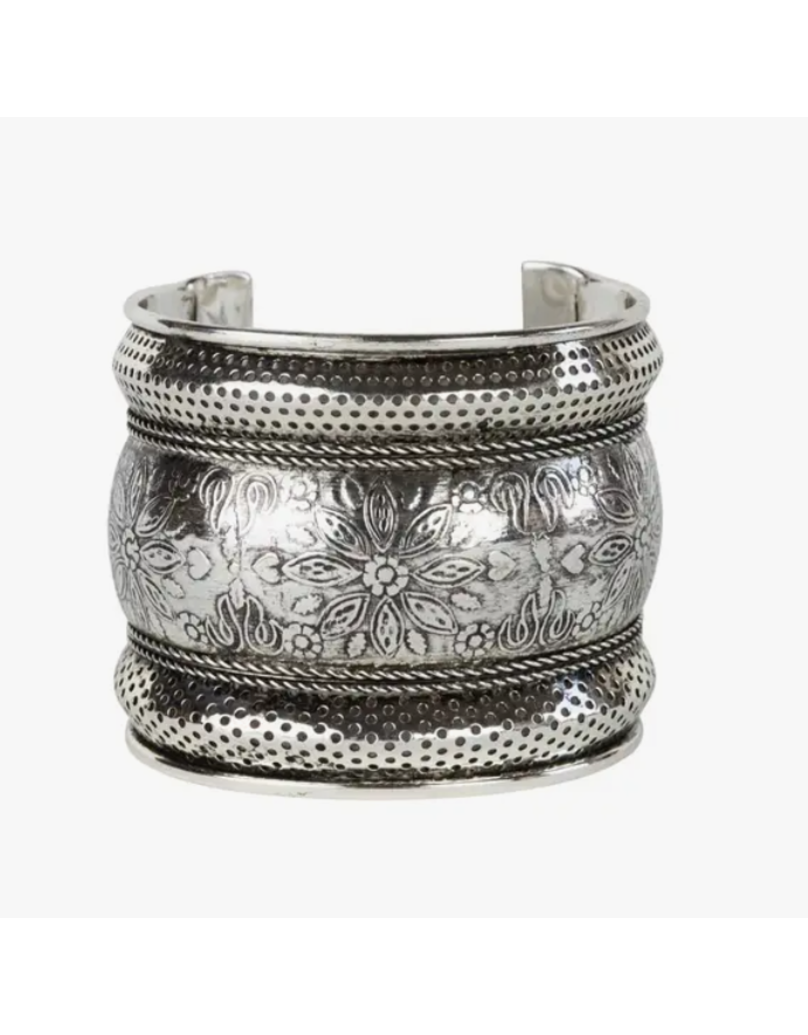 India Silver Floral Cuff Bracelet, India