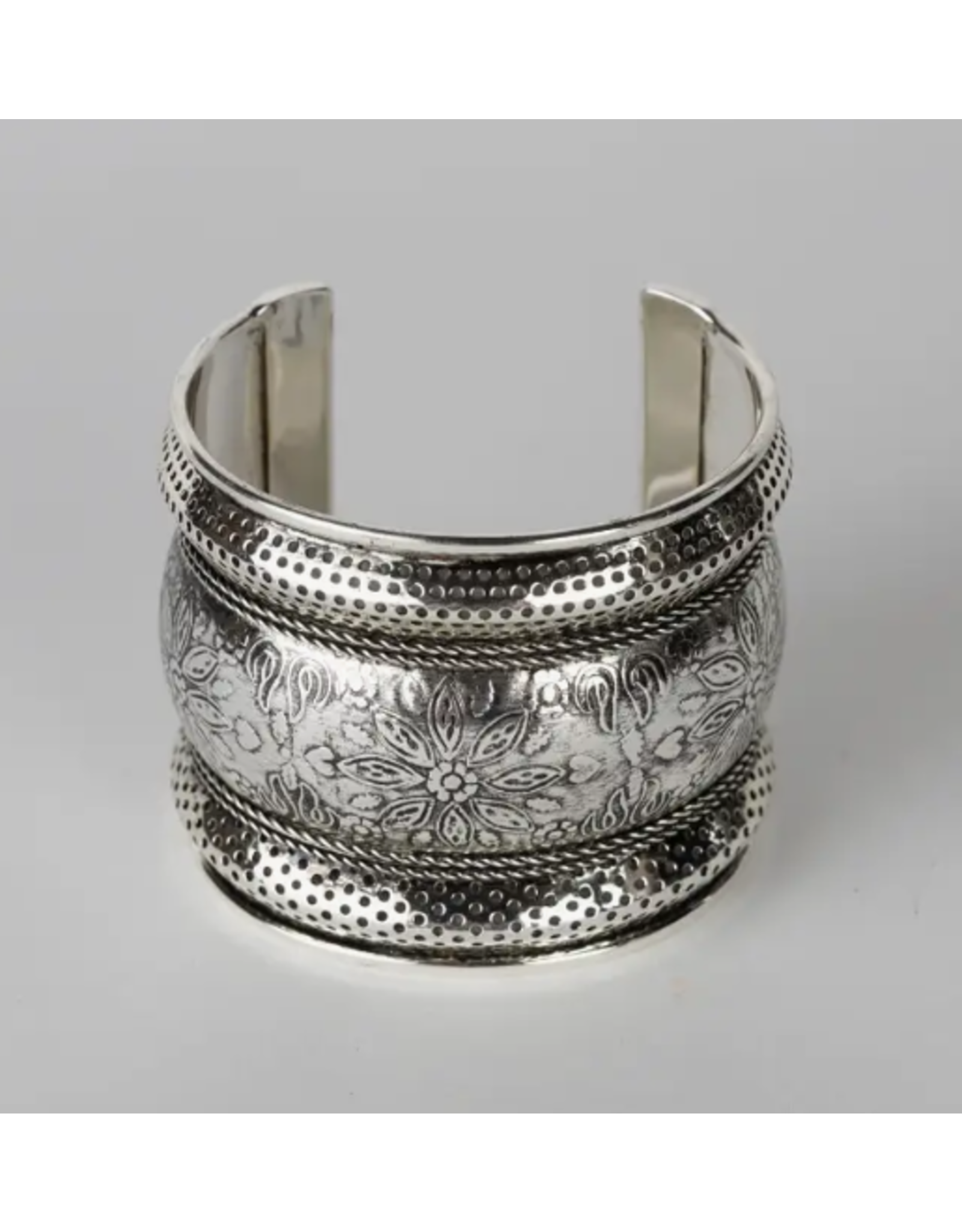 India Silver Floral Cuff Bracelet, India
