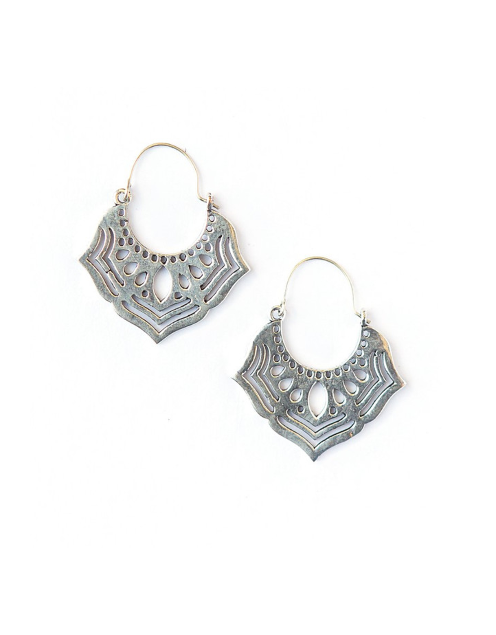 India Ornate Orchid Earrings - Silver, India