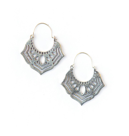 India Ornate Orchid Earrings - Silver, India