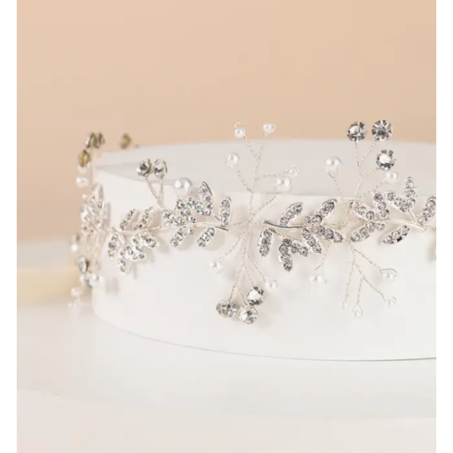 Ethereal Vine Silver Crystal & Pearl Headband