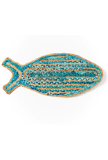 India Chindi Blend Fish Rug - Blue, India
