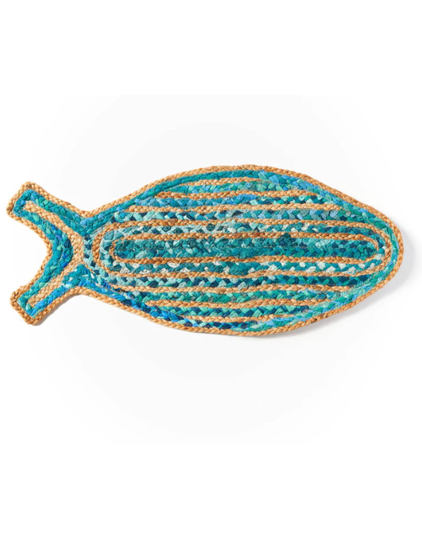 India Chindi Blend Fish Rug - Blue, India