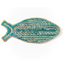 India Chindi Blend Fish Rug - Blue, India