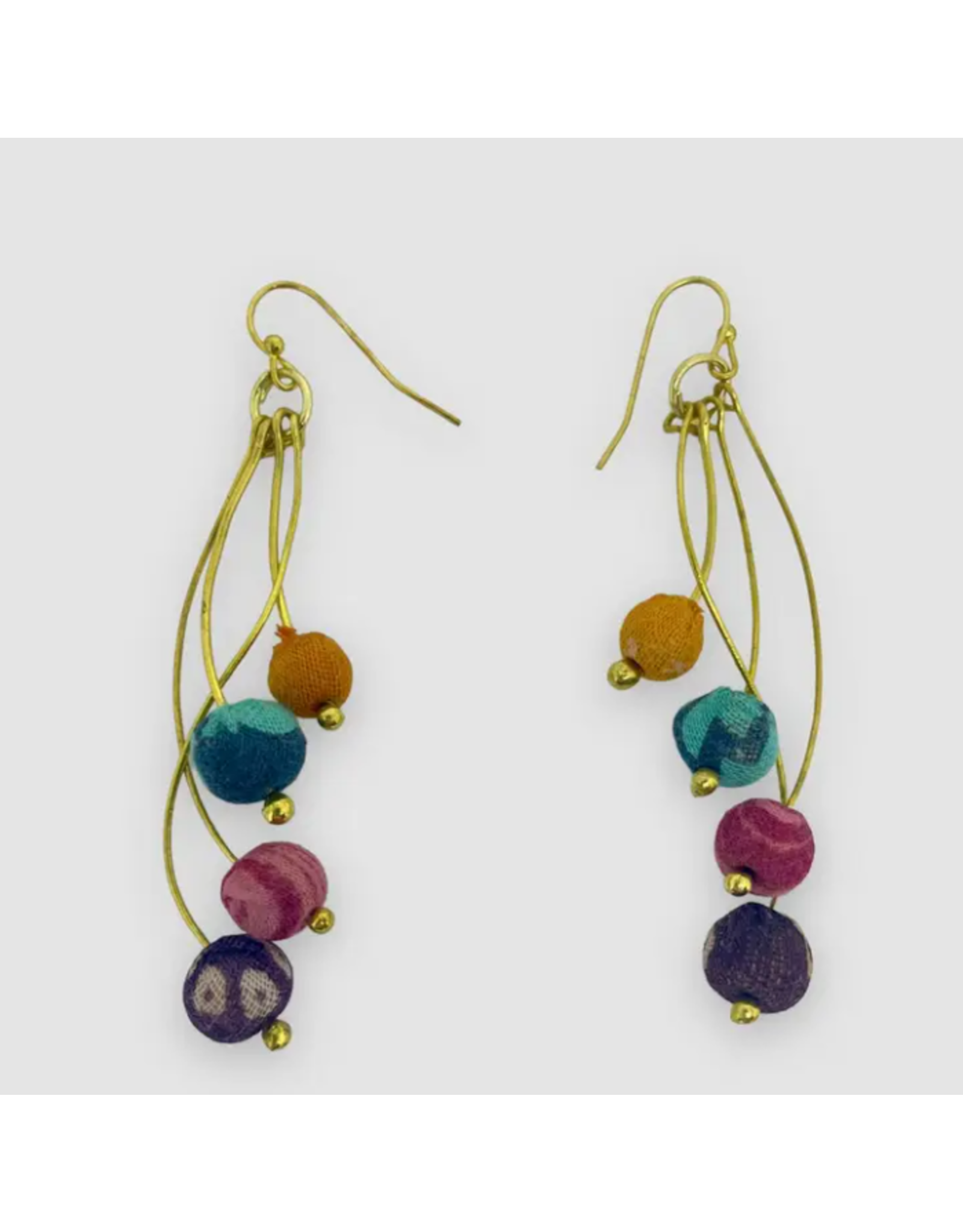 India Upcycled Sari Wavy Drop Earrings, India