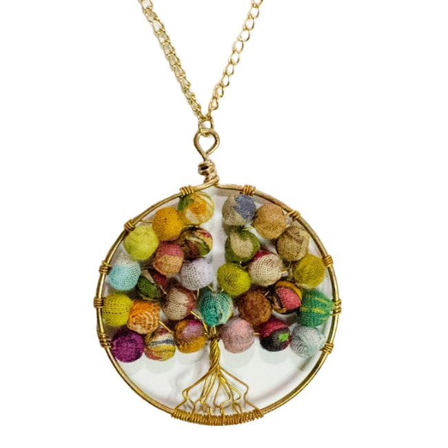 Upcycled Sari Tree Of Life Necklace