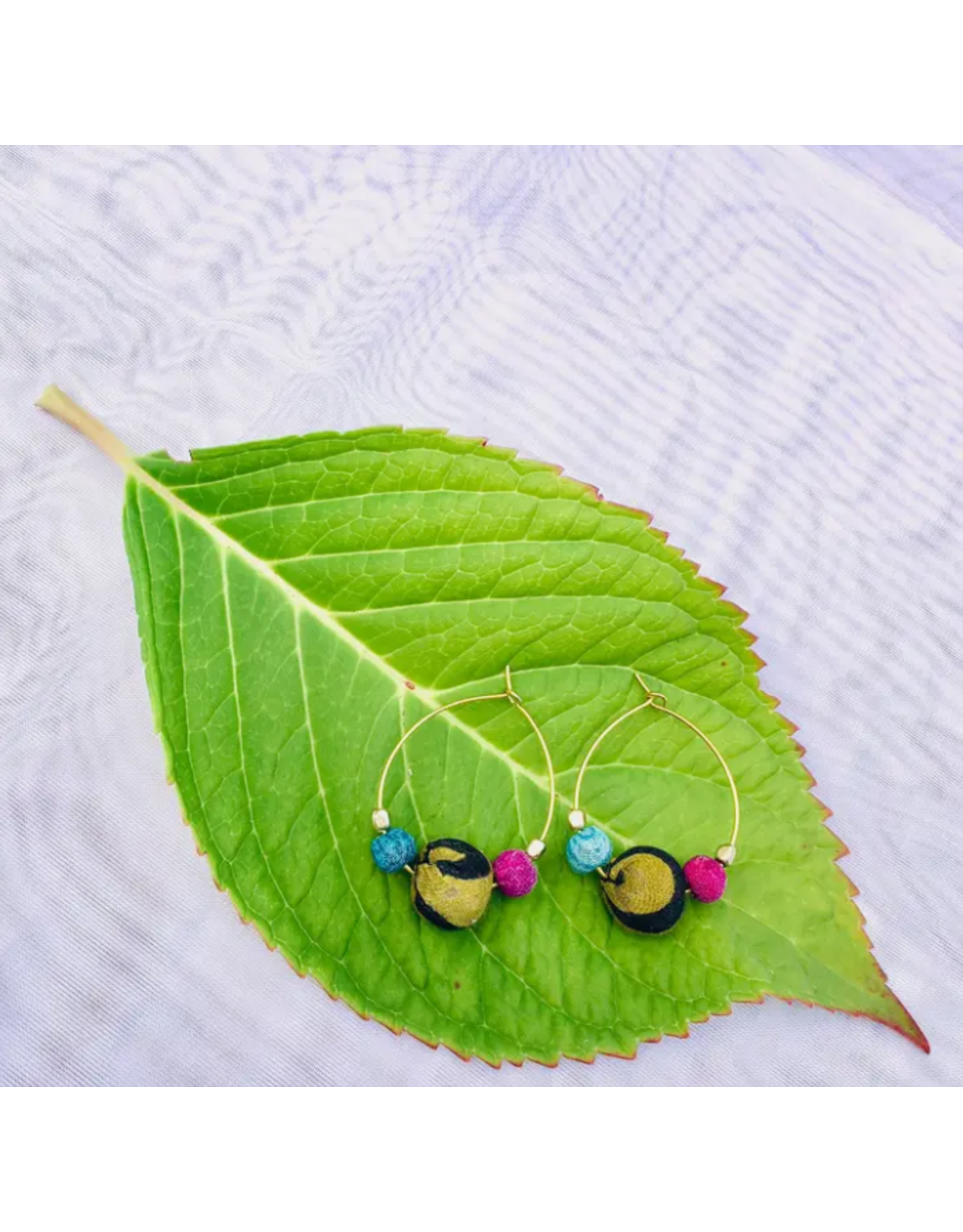 India Sari Bead Small Hoop Earring