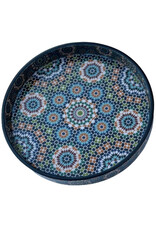 India Round Vanity Tray - Blue, Large 9"D, India