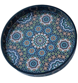 India Round Vanity Tray (blue, large 9"D), India