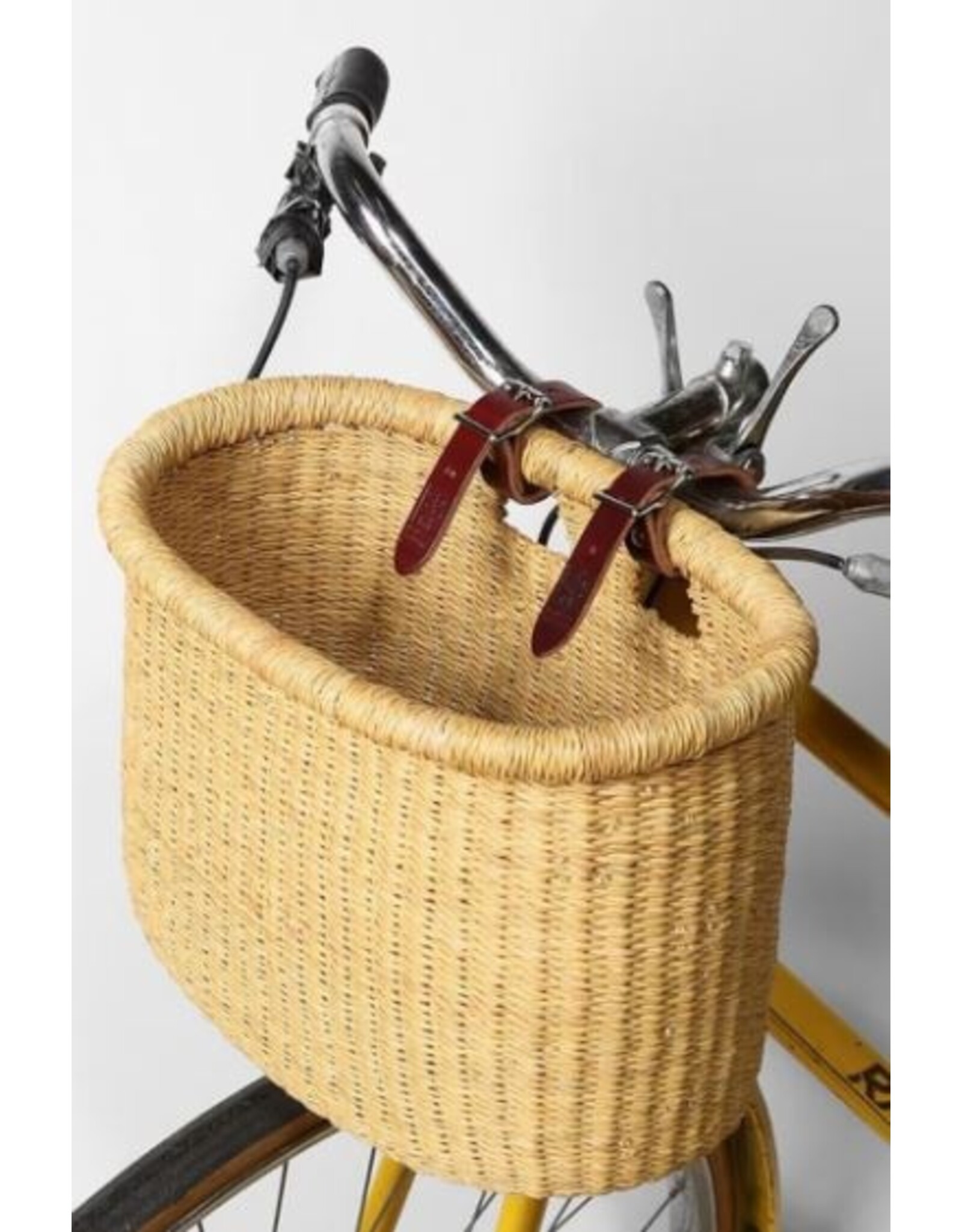 Ghana CLEARANCE Natural Bolga Bicycle Basket w/ Leather Straps, Ghana