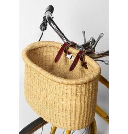 Ghana CLEARANCE Natural Bolga Bicycle Basket w/ Leather Straps, Ghana