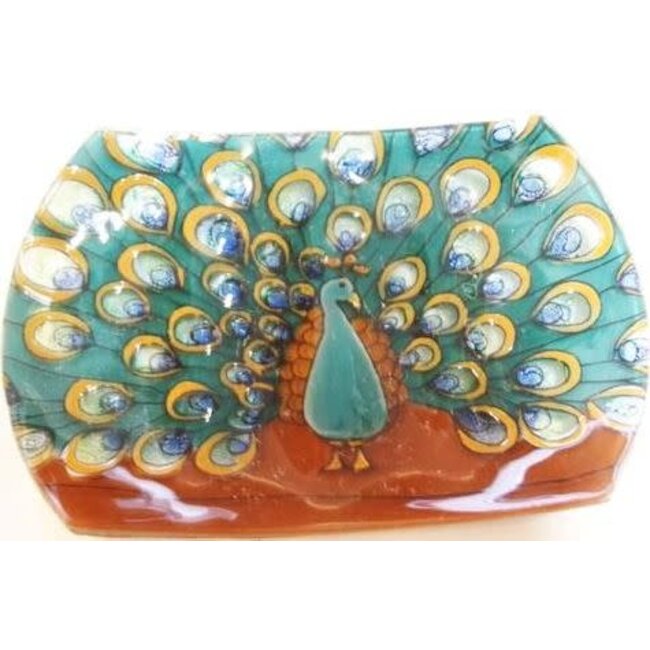 Fused Glass Soap Dish - Peacock