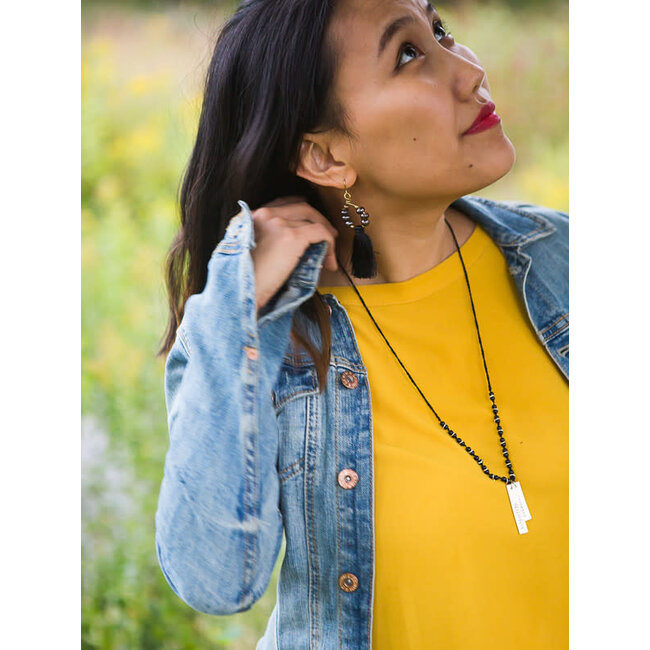 Grateful Stamped Onyx Necklace