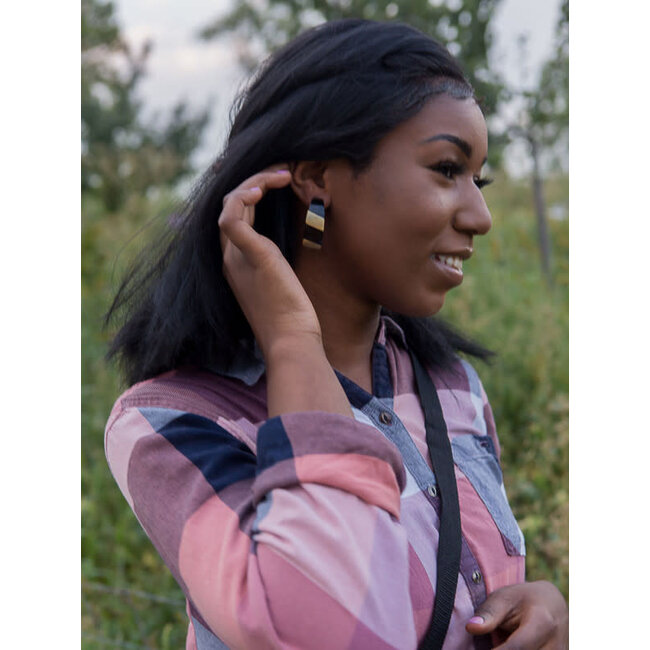 Earrings  - Retro Horn & Brass Hoops