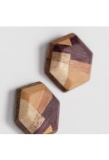 India Wood Hexagon Stud Earrings, India