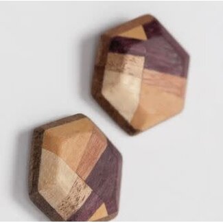 India CLEARANCE Wood Hexagon Stud Earrings