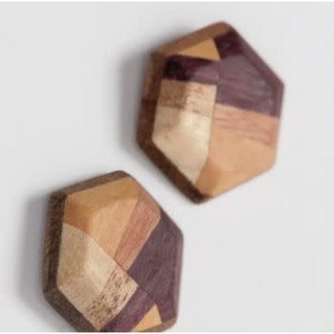 Wood Hexagon Stud Earrings