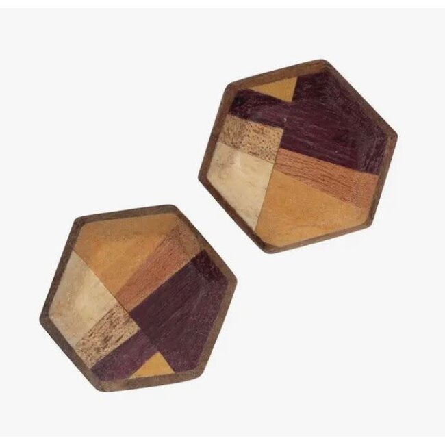 Wood Hexagon Stud Earrings