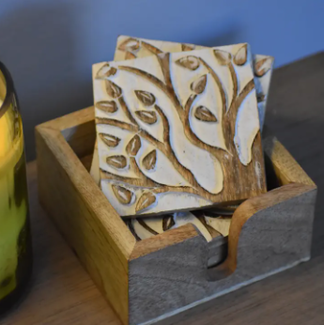 India Mango Wood Tree Branch Coasters (Set of 6)