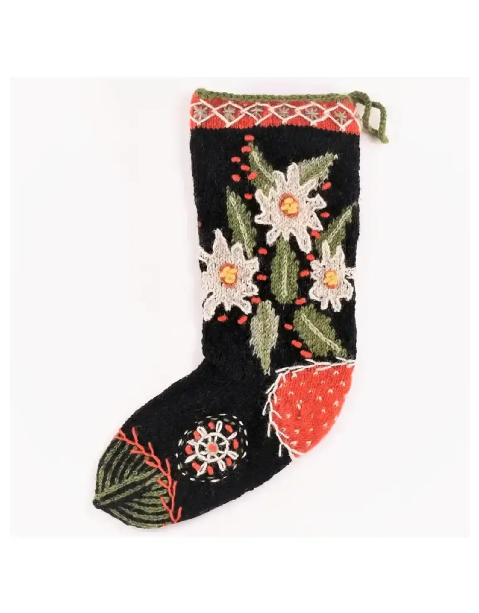 Nepal CLEARANCE Knit Christmas Stocking - Edelweiss, Nepal