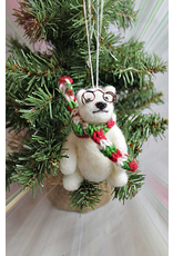 Nepal Felt Polar Bear w/ Glasses Ornament, Nepal