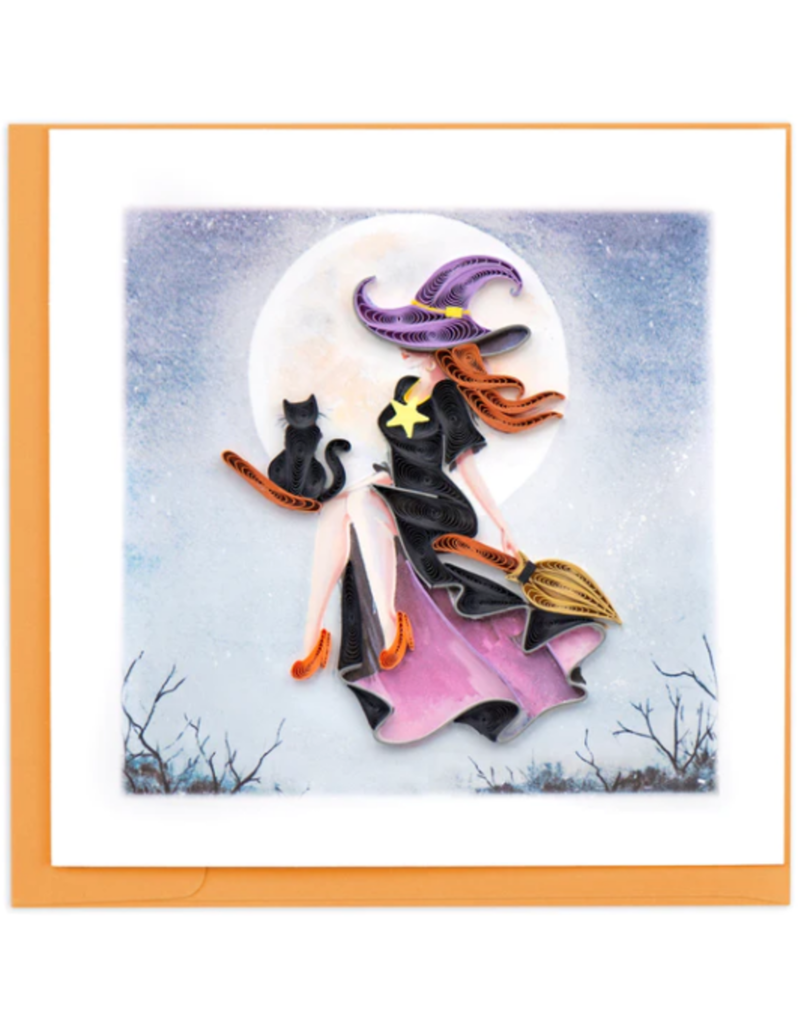 Vietnam Quilled Witch on Broomstick Halloween Card, Vietnam